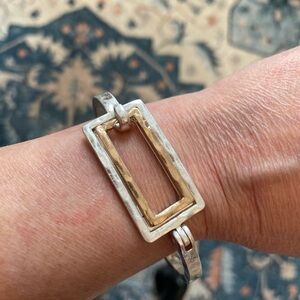 Silver and Gold hammered dual-tone hook hinged Bracelet 8"